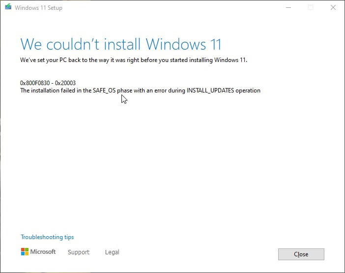 Win11升级提示0x8007007f错误