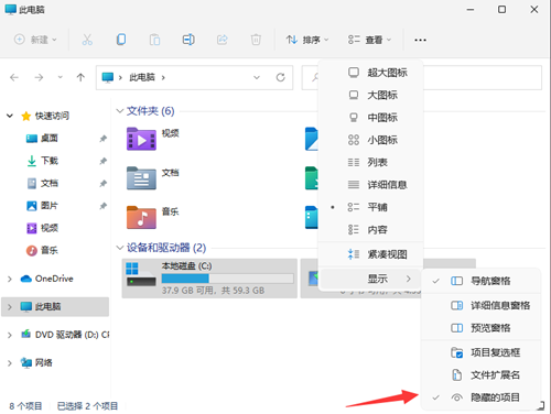 Win11如何查看所隐藏的文件？
